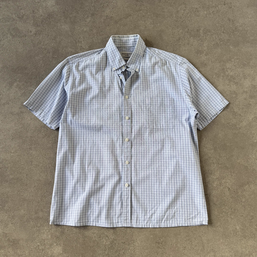 Yves Saint Laurent Short Sleeve Shirt Light Blue & White Men's L