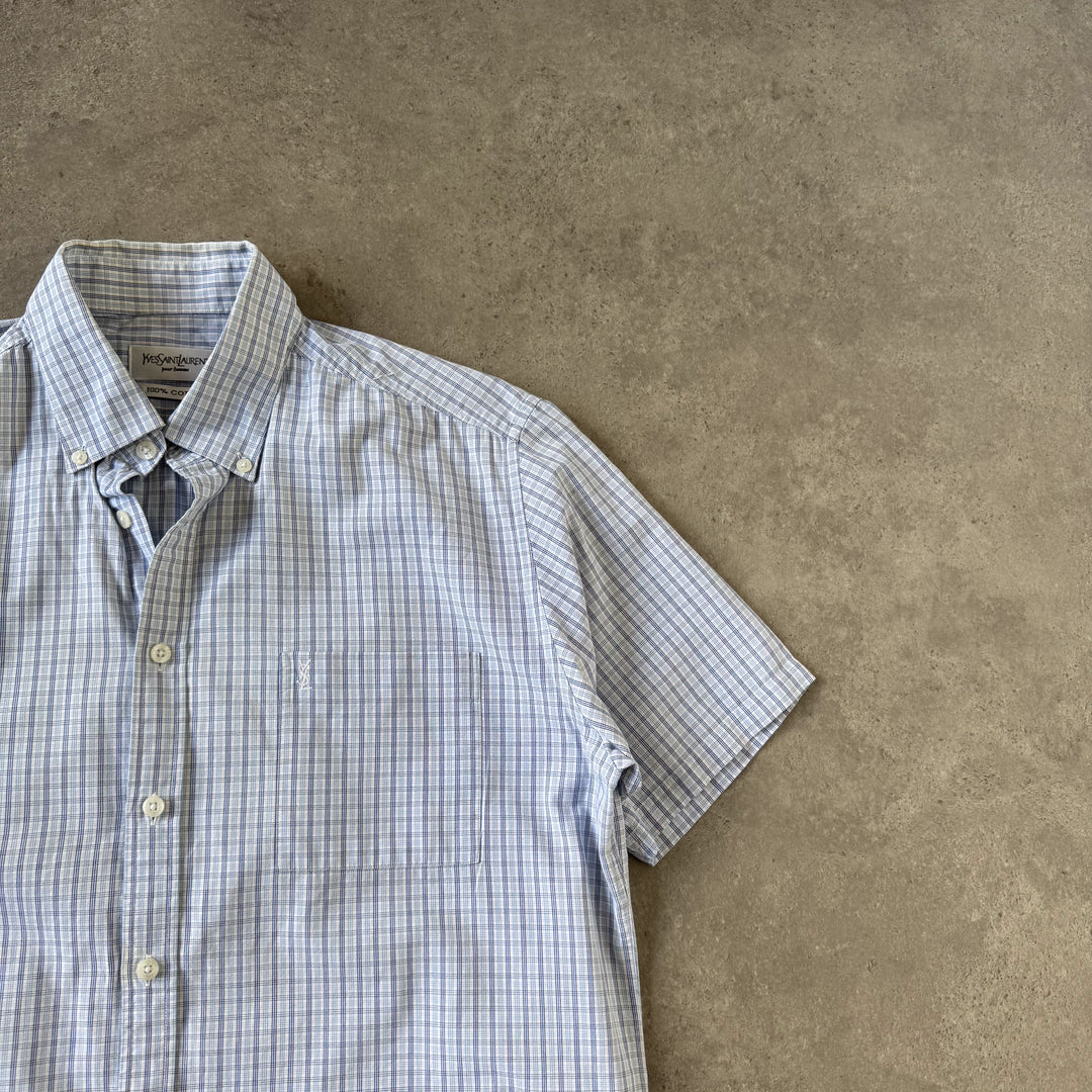 Yves Saint Laurent Short Sleeve Shirt Light Blue & White Men's L