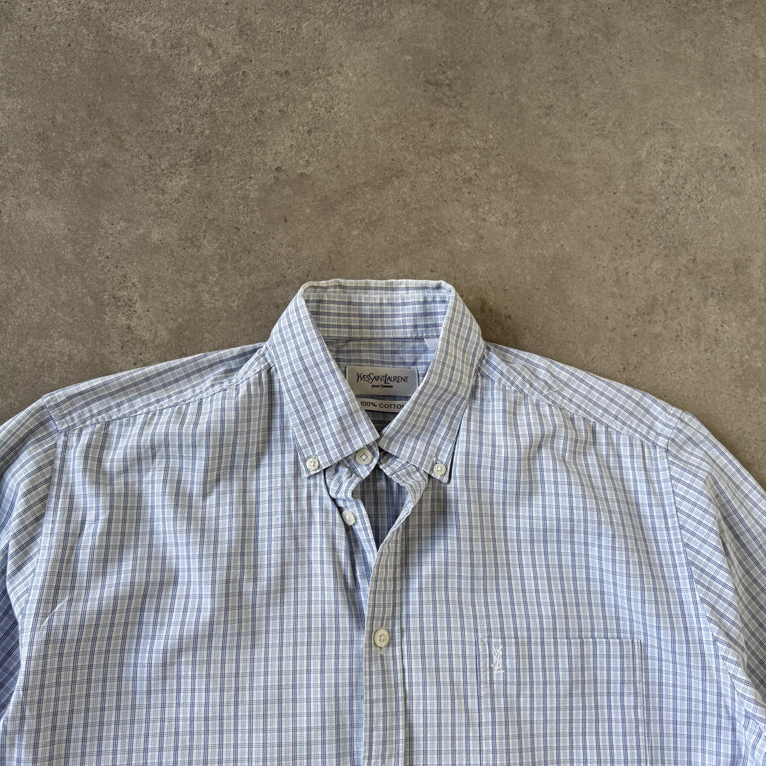 Yves Saint Laurent Short Sleeve Shirt Light Blue & White Men's L
