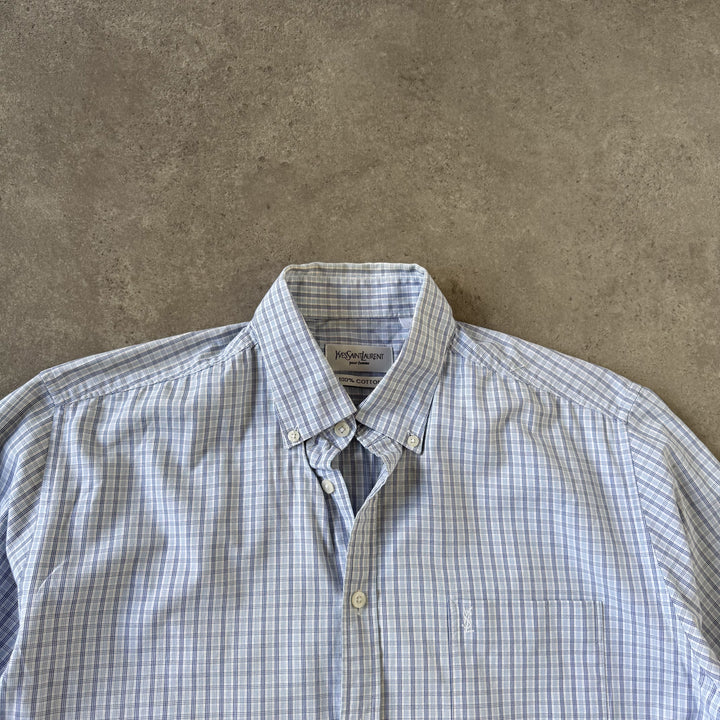 Yves Saint Laurent Short Sleeve Shirt Light Blue & White Men's L