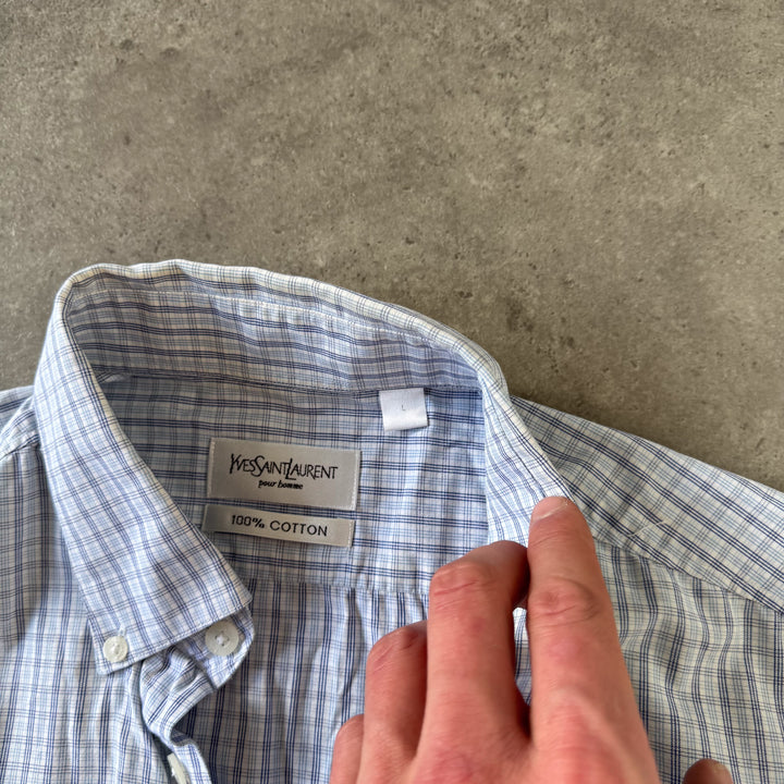 Yves Saint Laurent Short Sleeve Shirt Light Blue & White Men's L