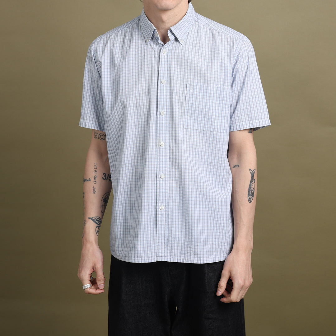 Yves Saint Laurent Short Sleeve Shirt Light Blue & White Men's L