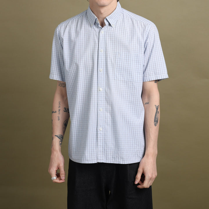 Yves Saint Laurent Short Sleeve Shirt Light Blue & White Men's L
