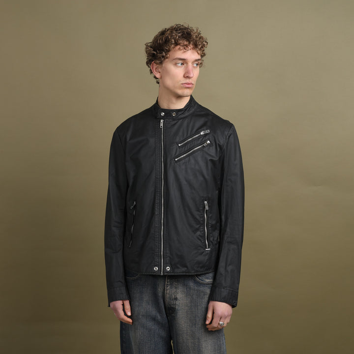 Diesel Waxed Cotton Biker Jacket Black Men's L