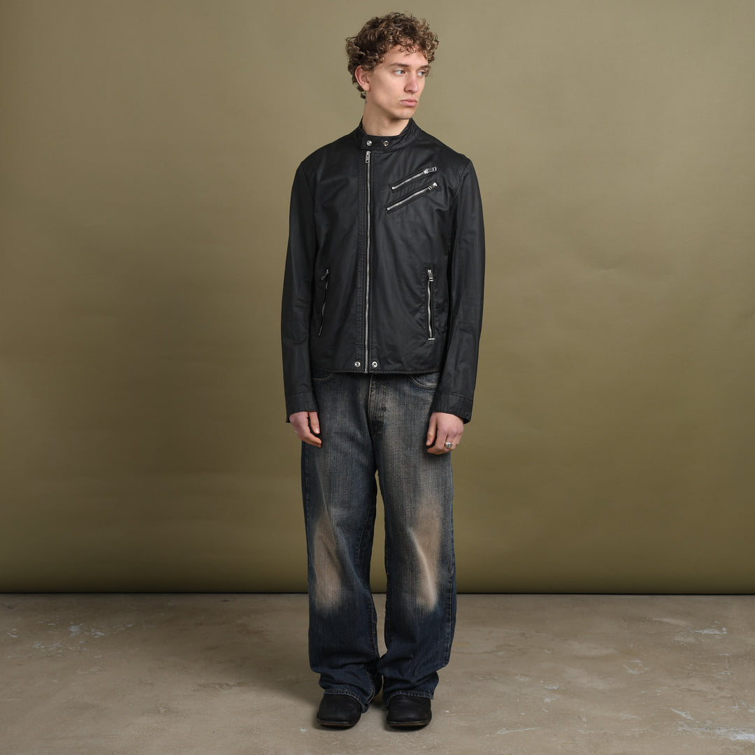 Diesel Waxed Cotton Biker Jacket Black Men's L