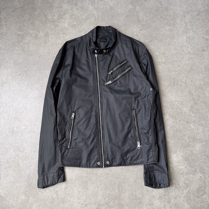 Diesel Waxed Cotton Biker Jacket Black Men's L