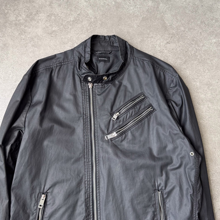 Diesel Waxed Cotton Biker Jacket Black Men's L