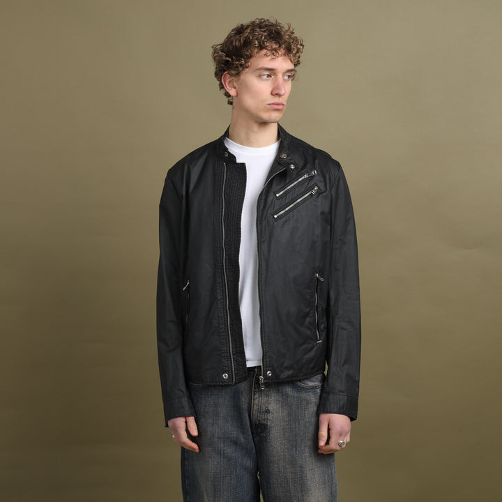 Diesel Waxed Cotton Biker Jacket Black Men's L