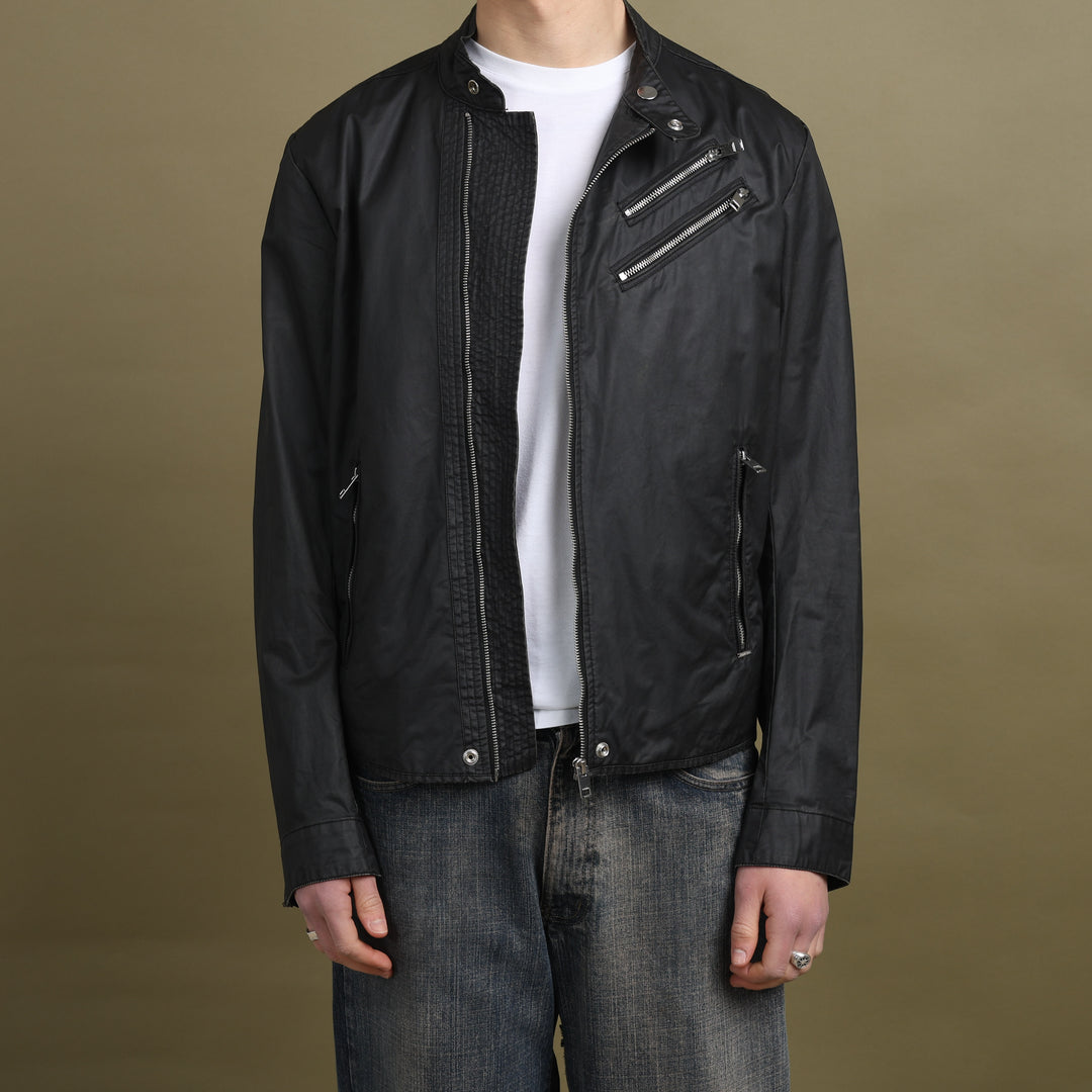 Diesel Waxed Cotton Biker Jacket Black Men's L