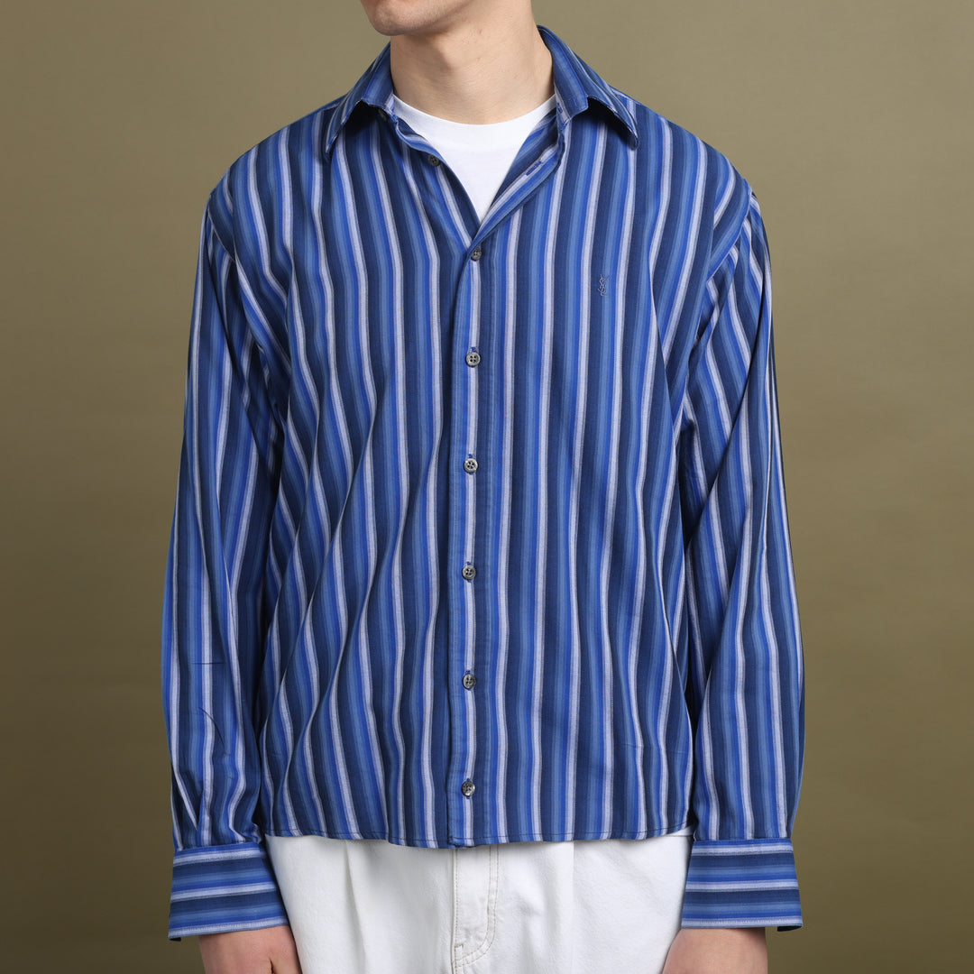 Yves Saint Laurent Dress Shirt Blue & Navy Men's M
