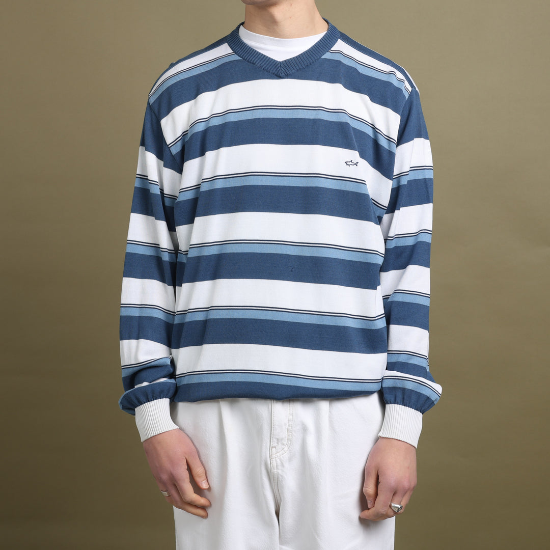 Paul & Shark V-Neck Jumper White & Blue Men's L