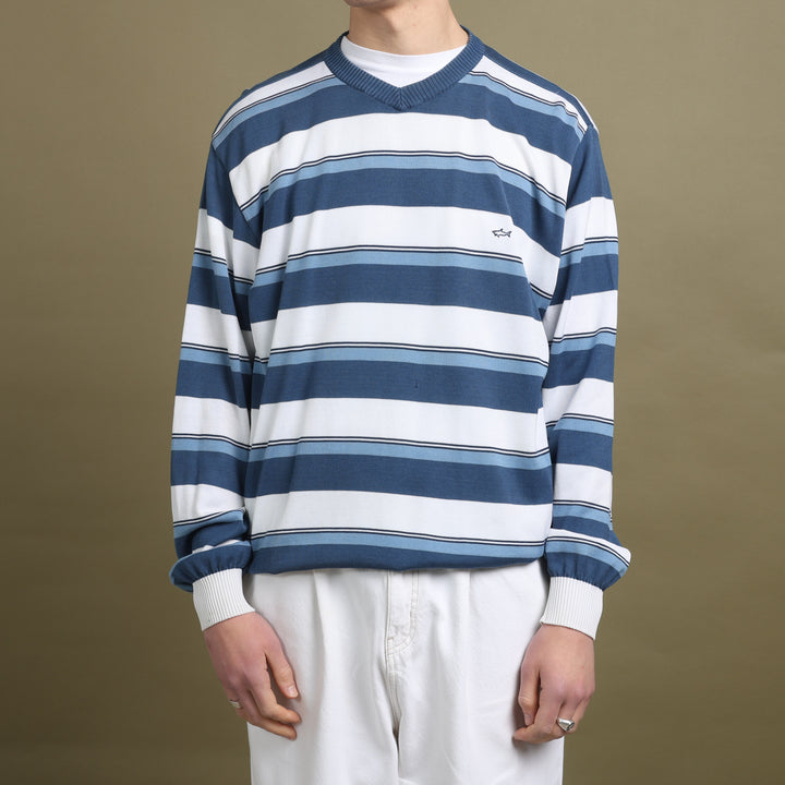 Paul & Shark V-Neck Jumper White & Blue Men's L