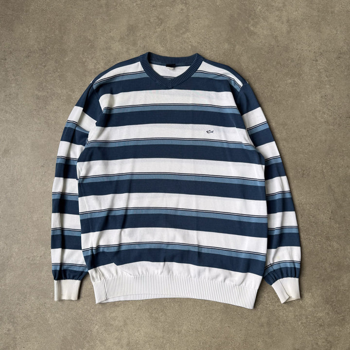 Paul & Shark V-Neck Jumper White & Blue Men's L