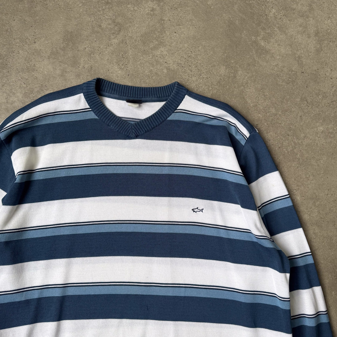 Paul & Shark V-Neck Jumper White & Blue Men's L