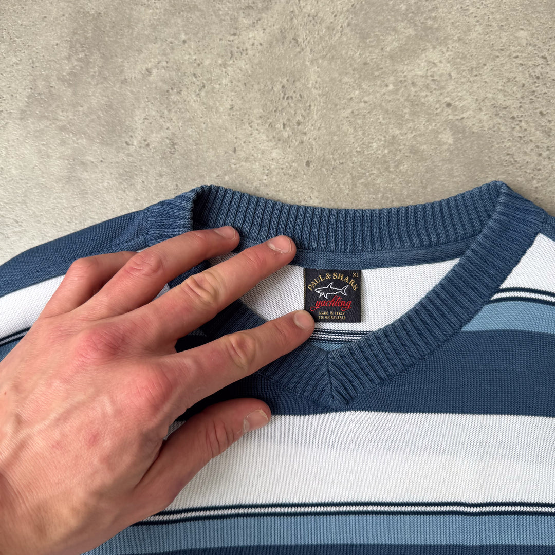Paul & Shark V-Neck Jumper White & Blue Men's L