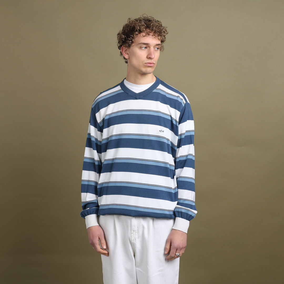 Paul & Shark V-Neck Jumper White & Blue Men's L