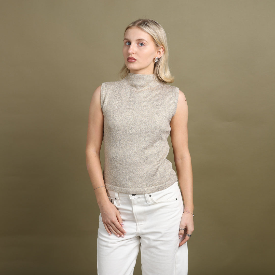 Harrods Sleeveless Mock Neck Top Gold Women's UK 8
