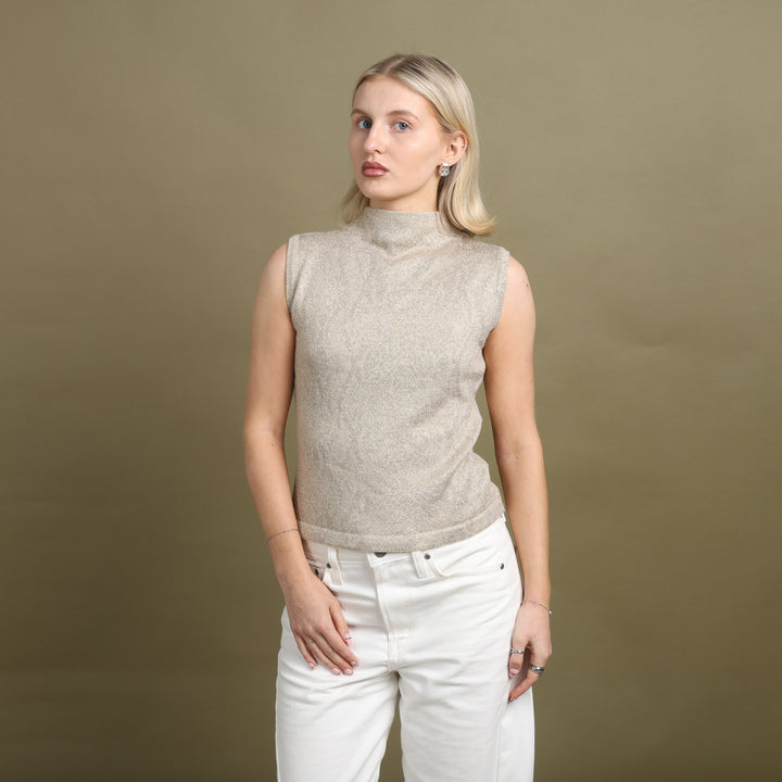 Harrods Sleeveless Mock Neck Top Gold Women's UK 8