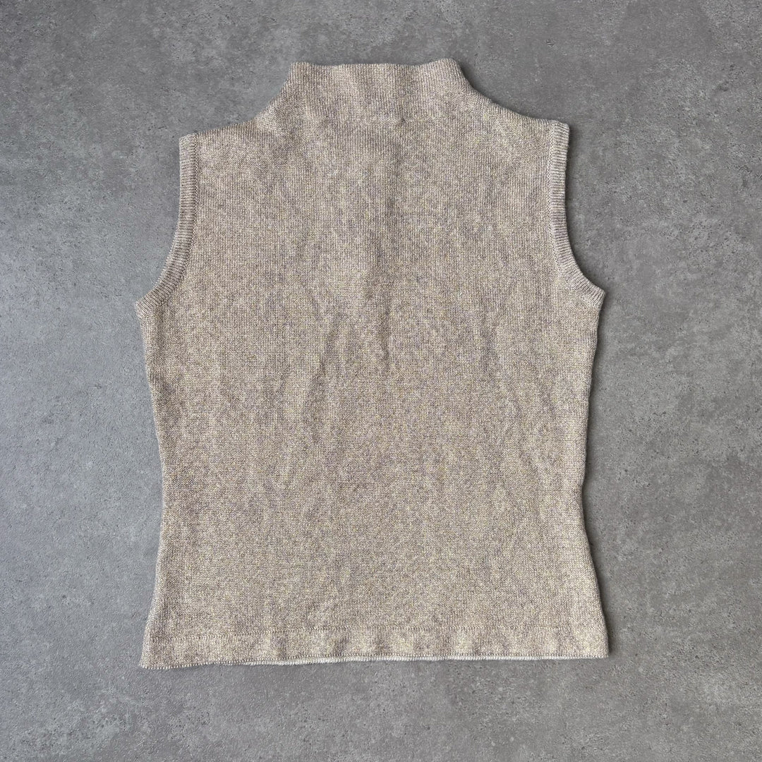Harrods Sleeveless Mock Neck Top Gold Women's UK 8