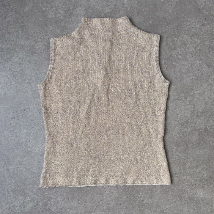 Harrods Sleeveless Mock Neck Top Gold Women's UK 8