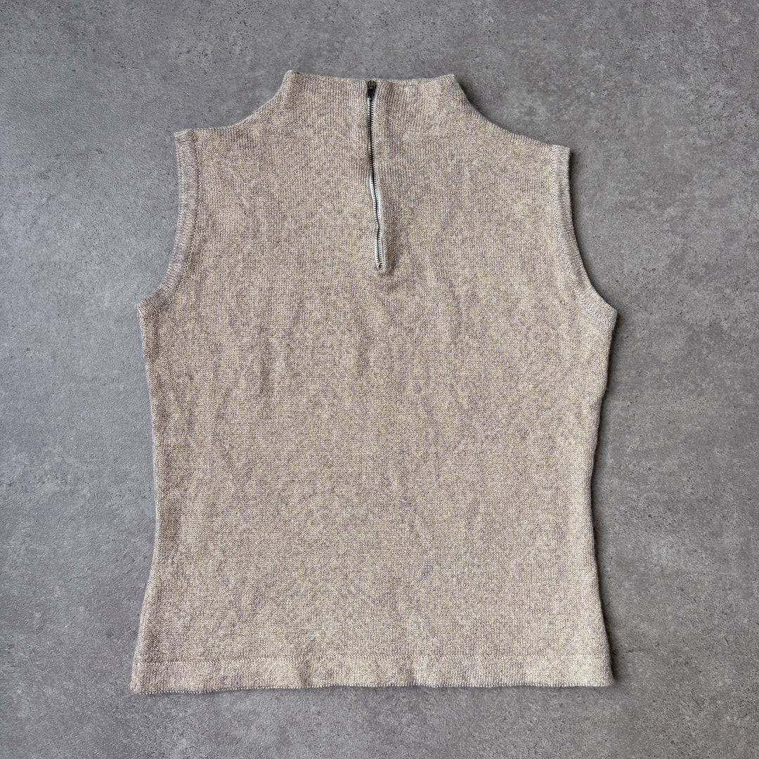 Harrods Sleeveless Mock Neck Top Gold Women's UK 8