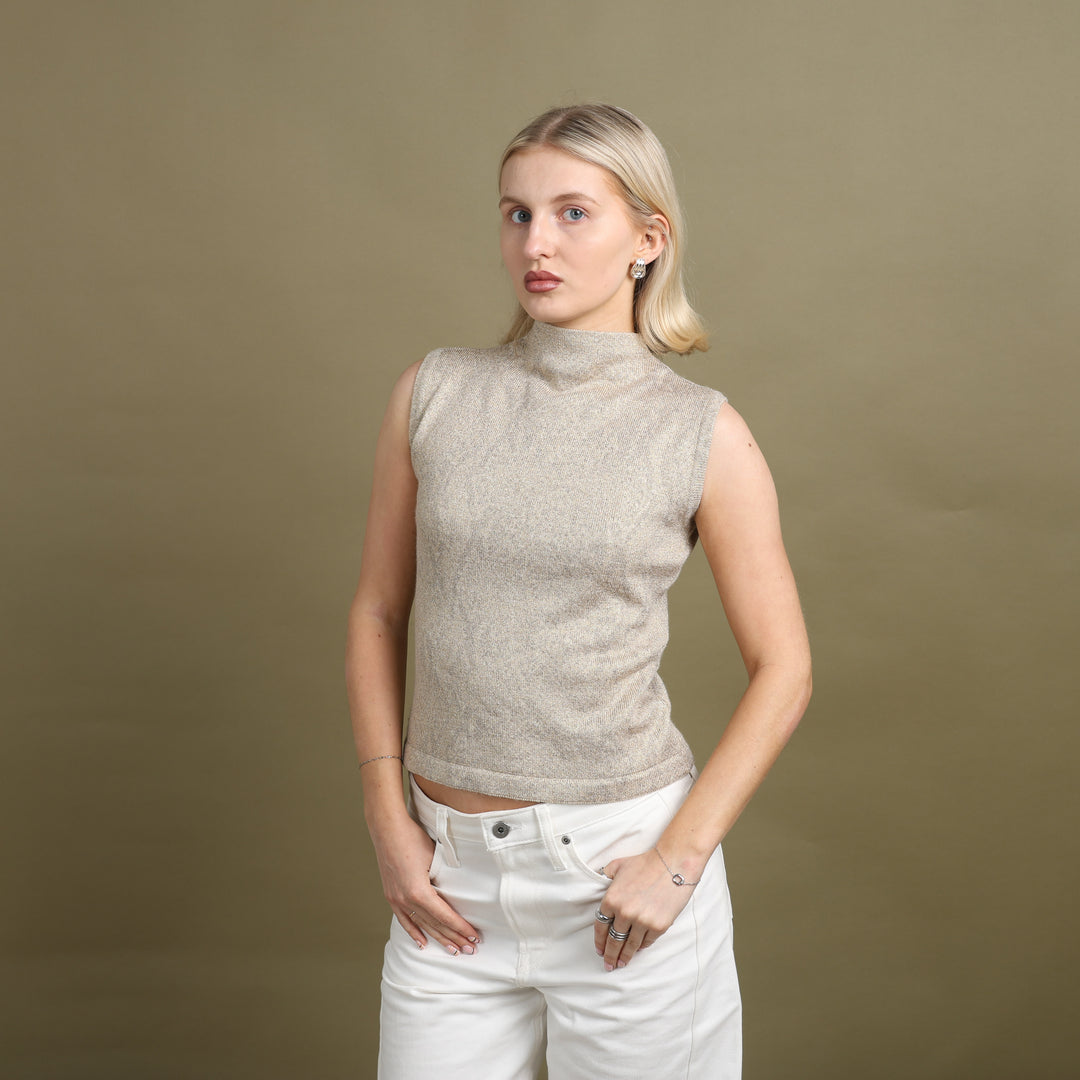 Harrods Sleeveless Mock Neck Top Gold Women's UK 8