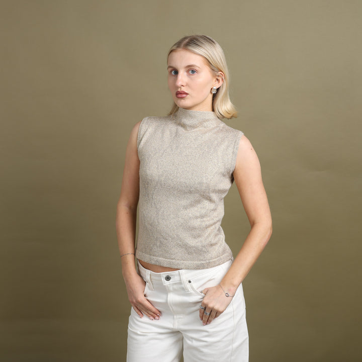Harrods Sleeveless Mock Neck Top Gold Women's UK 8