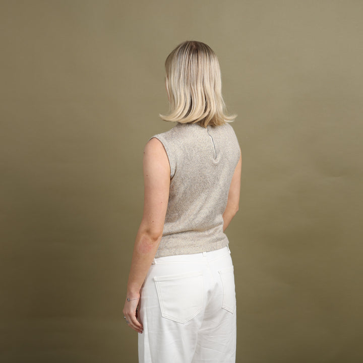 Harrods Sleeveless Mock Neck Top Gold Women's UK 8
