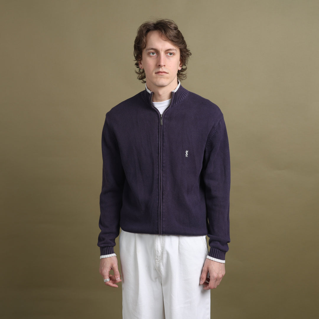 Yves Saint Laurent Full Zip Jumper Navy Blue & White Men's M