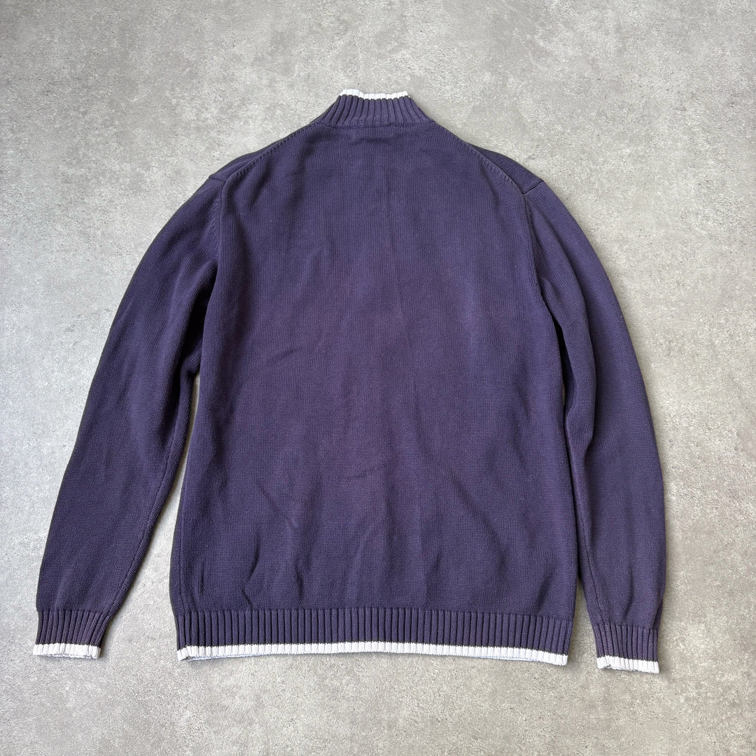 Yves Saint Laurent Full Zip Jumper Navy Blue & White Men's M