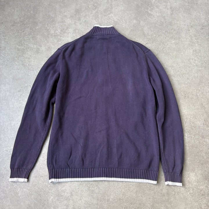 Yves Saint Laurent Full Zip Jumper Navy Blue & White Men's M