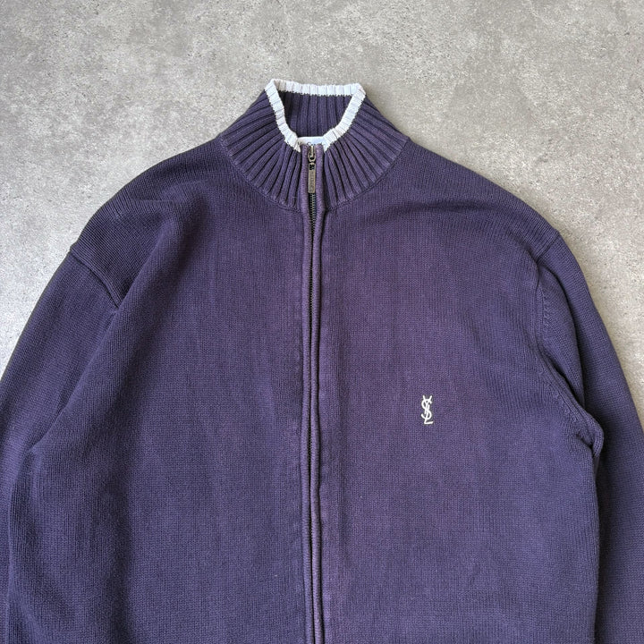 Yves Saint Laurent Full Zip Jumper Navy Blue & White Men's M