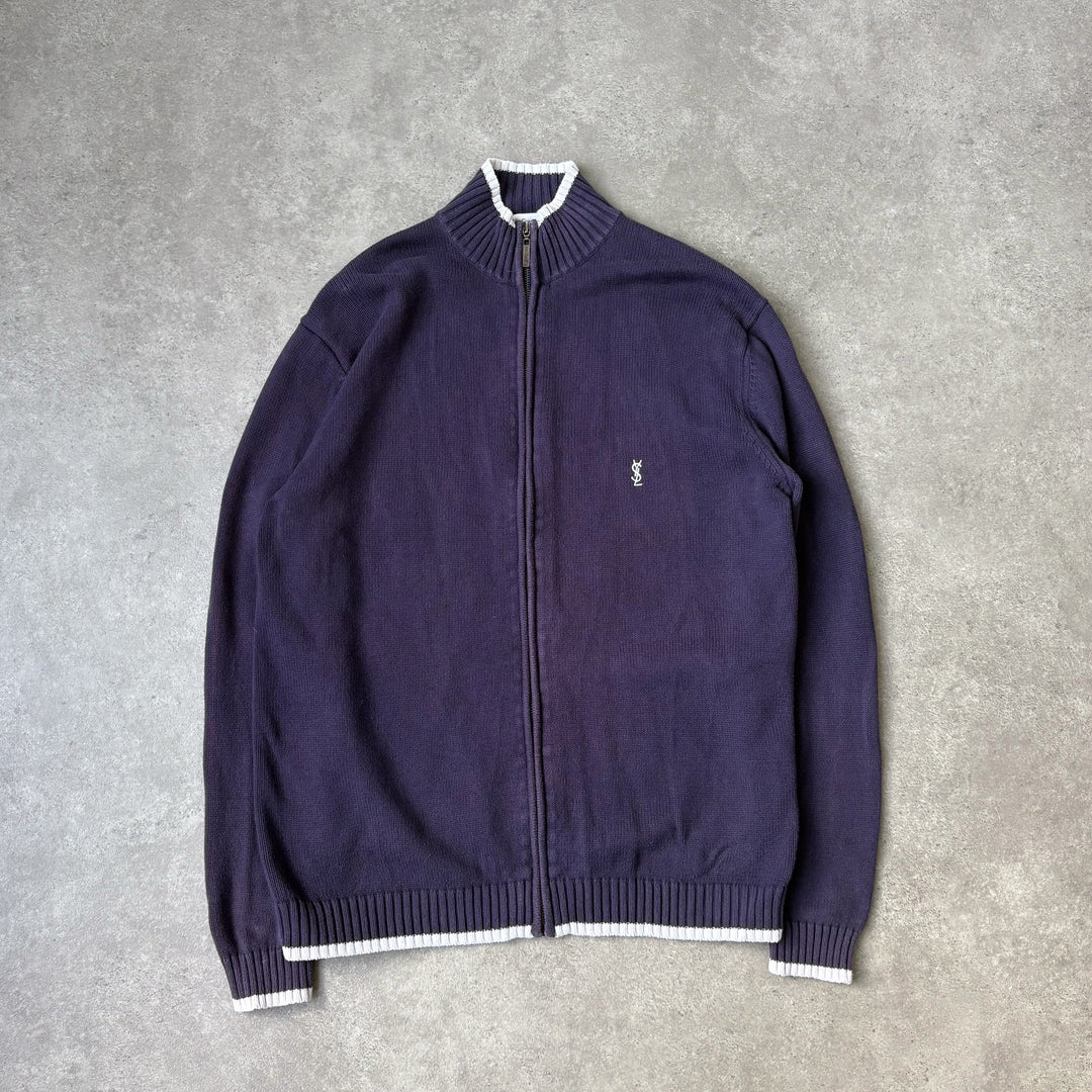 Yves Saint Laurent Full Zip Jumper Navy Blue & White Men's M