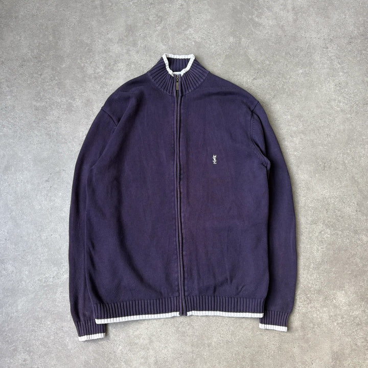 Yves Saint Laurent Full Zip Jumper Navy Blue & White Men's M