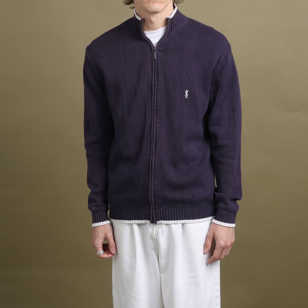 Yves Saint Laurent Full Zip Jumper Navy Blue & White Men's M