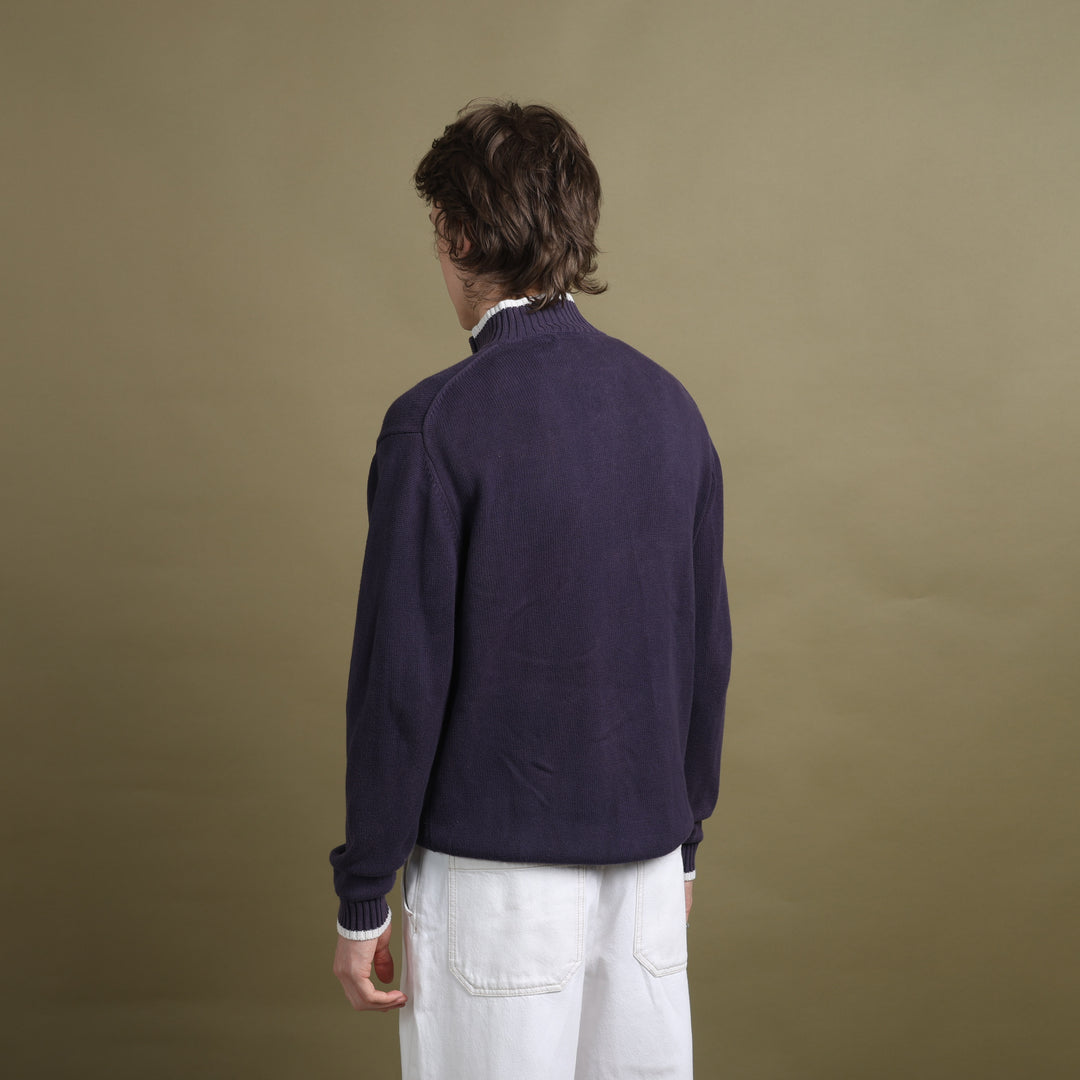 Yves Saint Laurent Full Zip Jumper Navy Blue & White Men's M