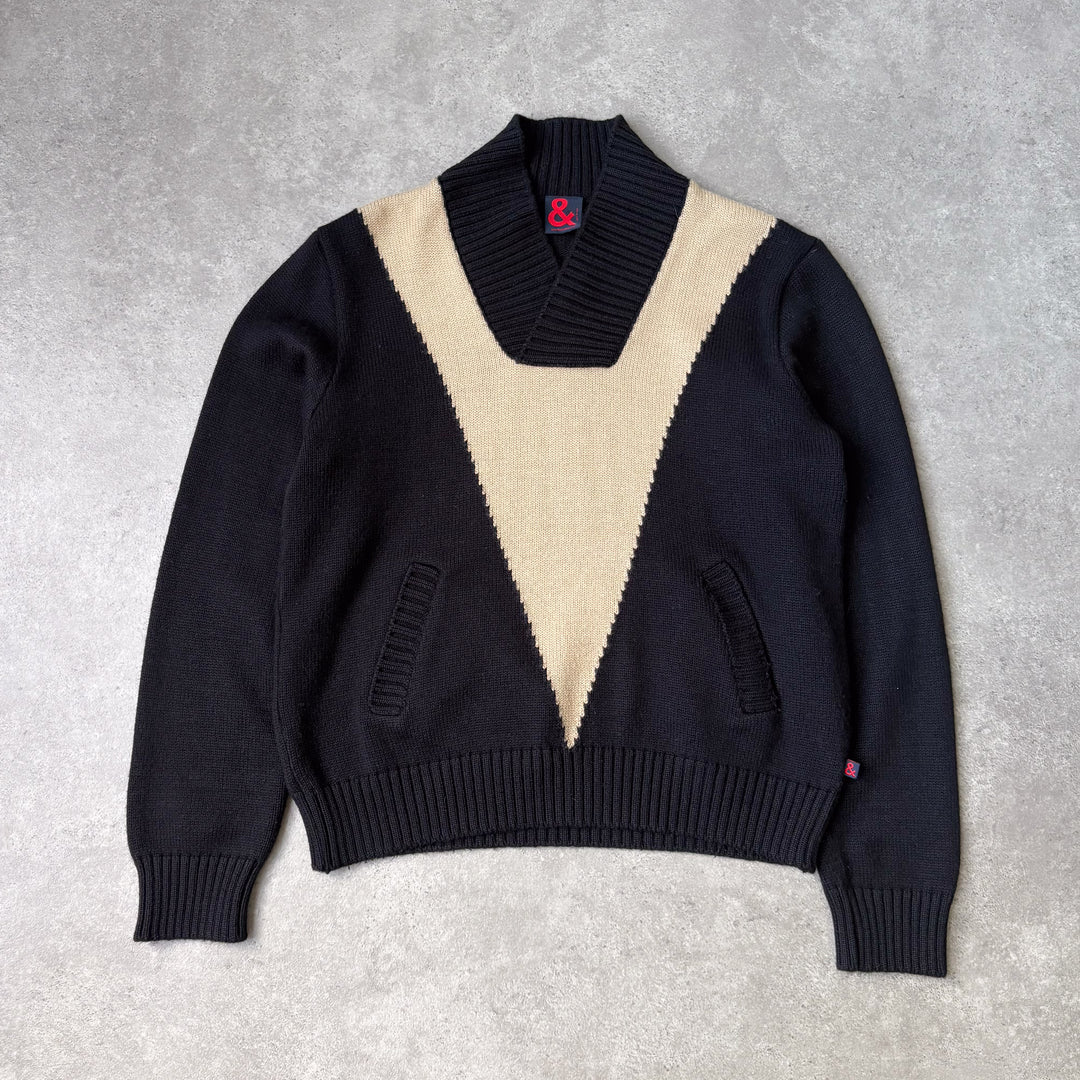 Dolce & Gabbana V-Neck Jumper Black & Beige Women's UK 12