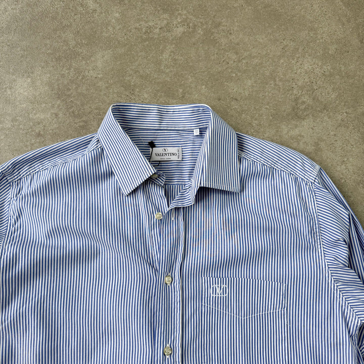 Valentino Dress Shirt Blue & White Men's M