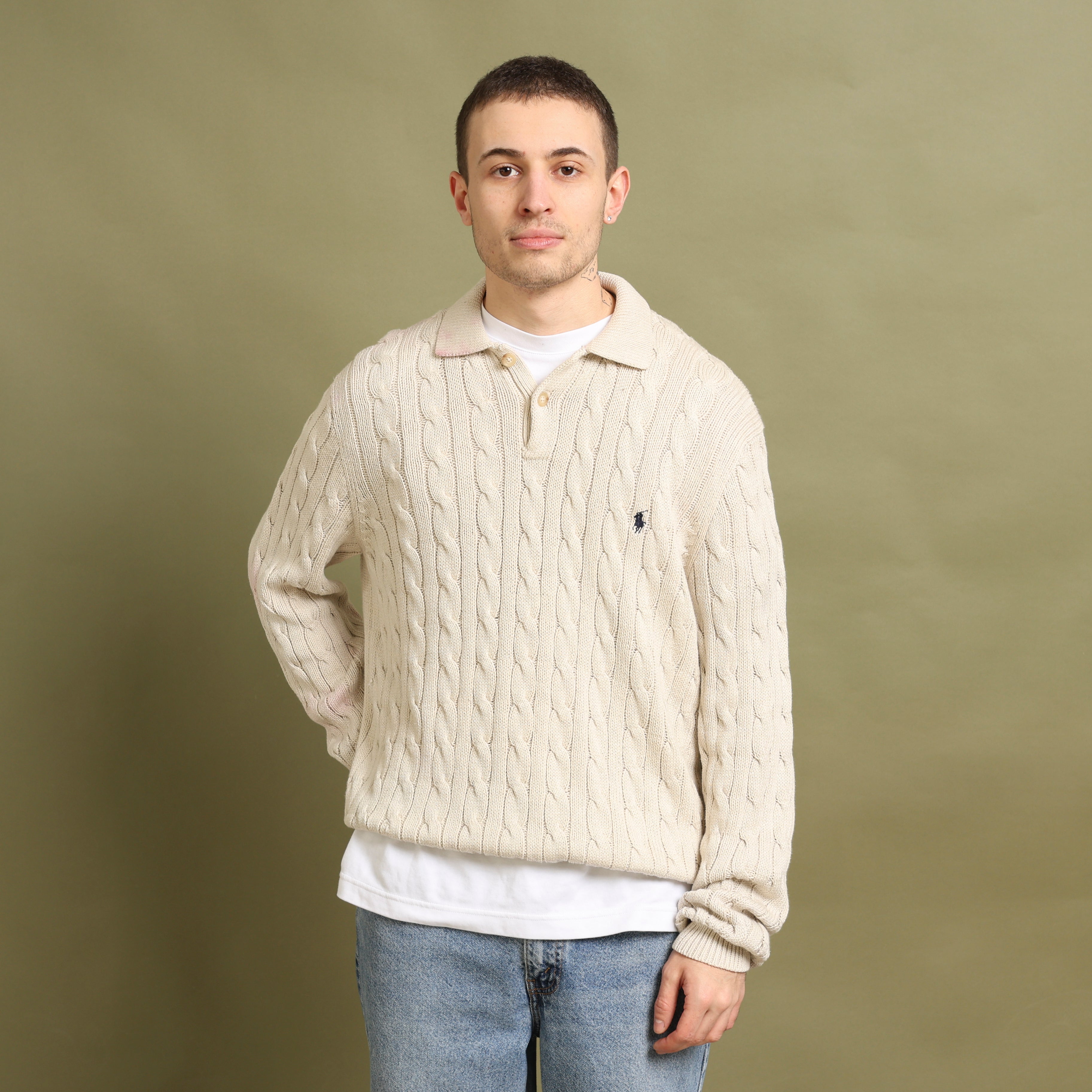 Vintage Polo Ralph Lauren Button-up Jumper L Cream Cotton
