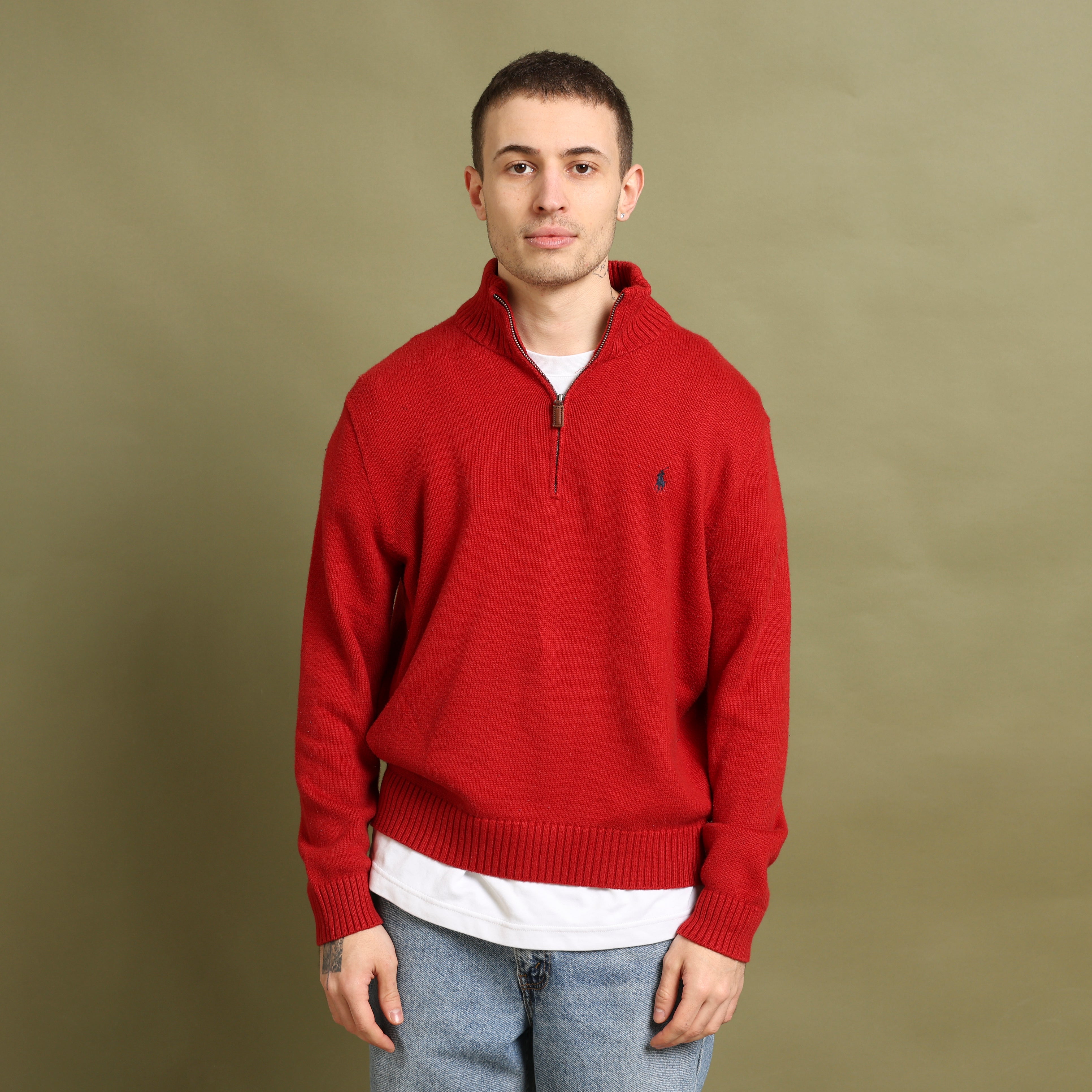 Vintage Polo Ralph Lauren 1/4 Zip Jumper  M Red Cotton