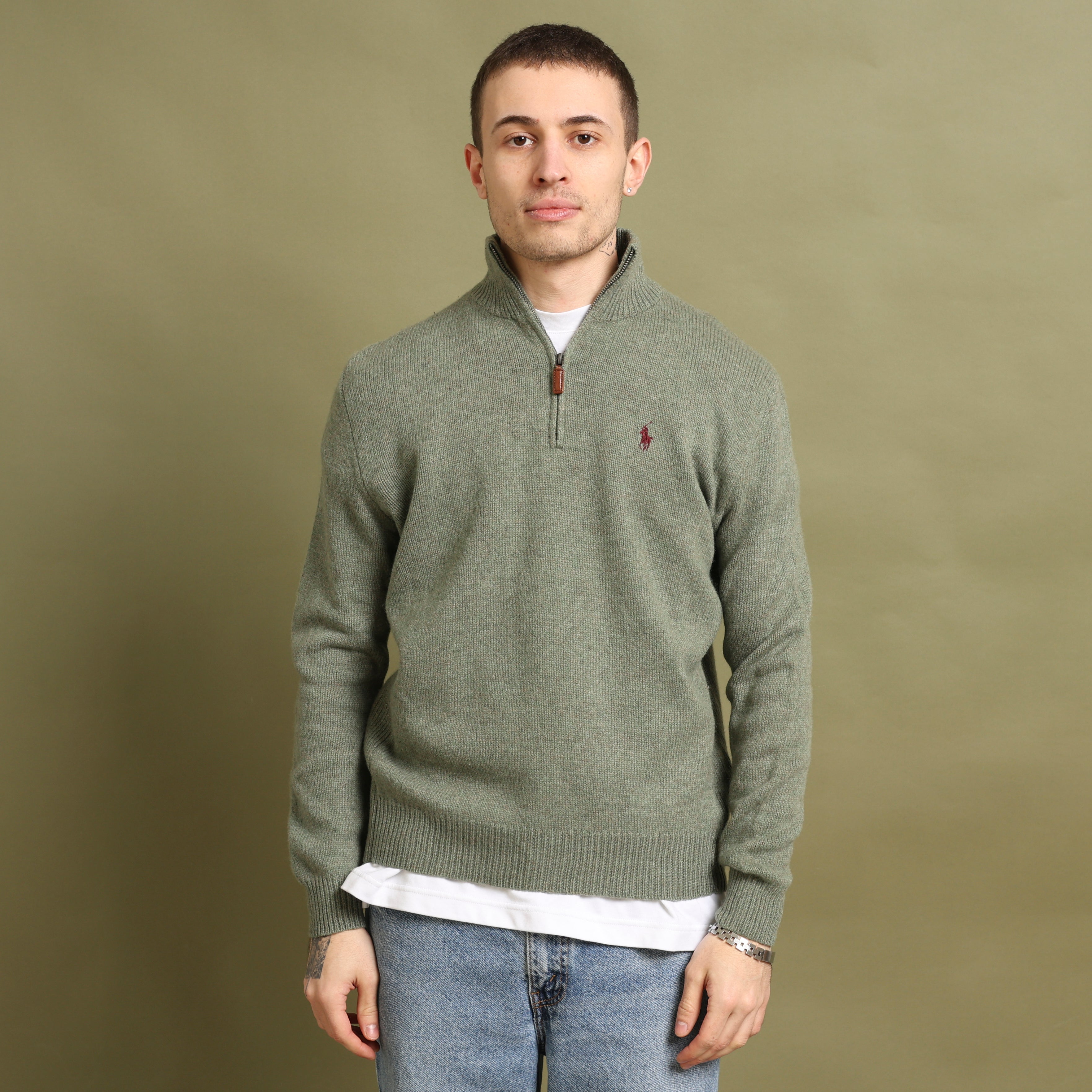 Vintage Polo Ralph Lauren 1/4 Zip Jumper  M Green Wool
