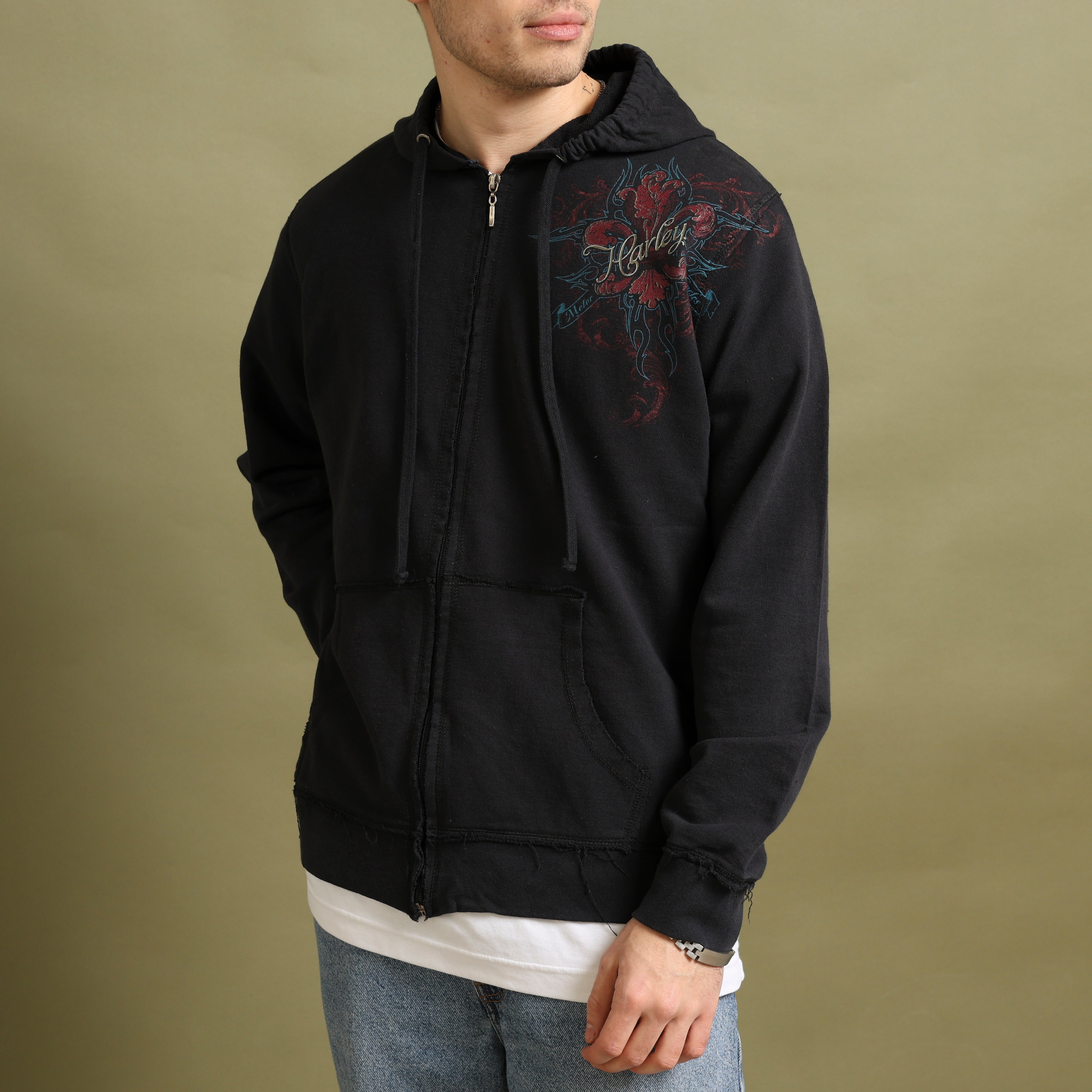 Vintage Harley Davidson Full-Zip Hoodie  S Black Cotton