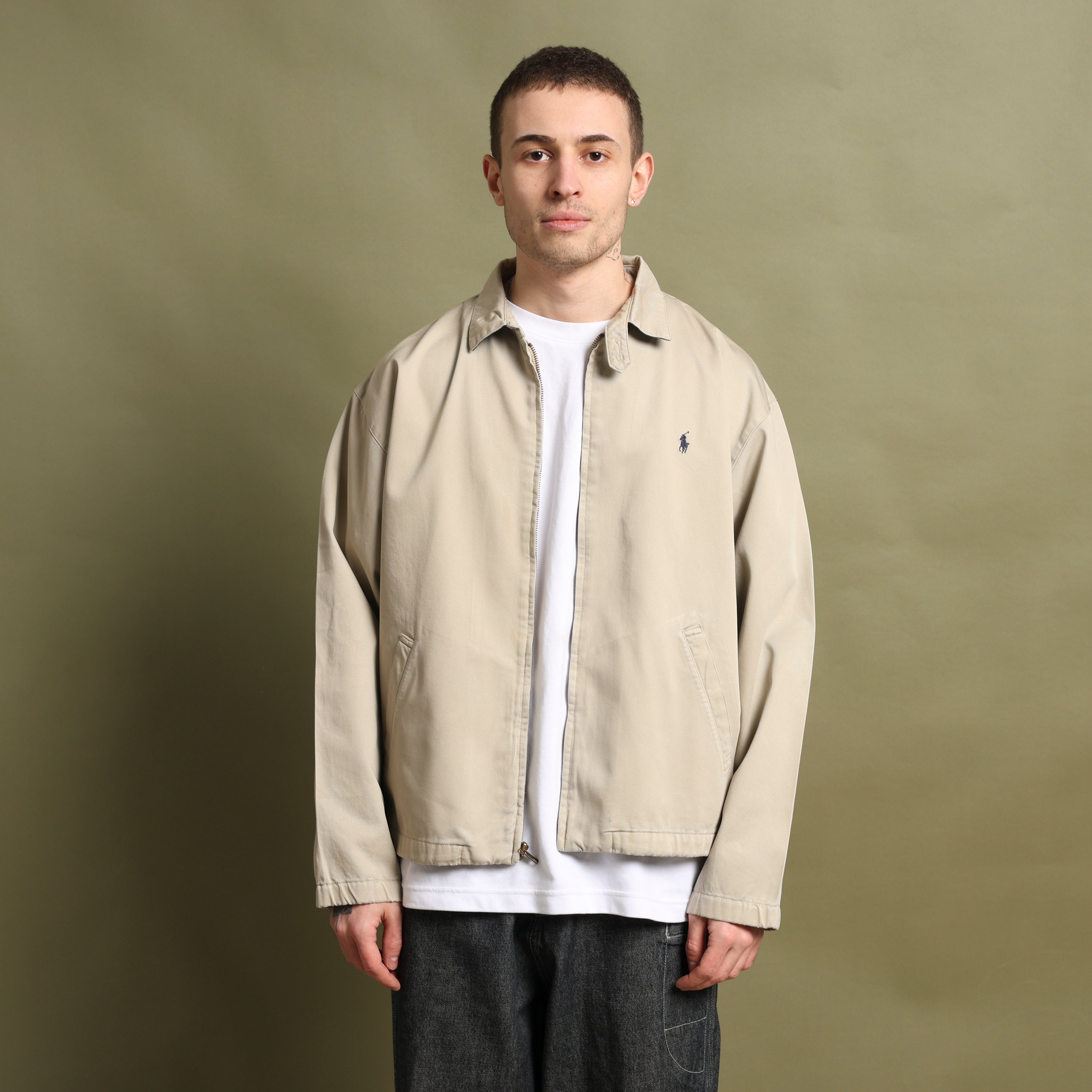 Vintage Polo Ralph Lauren Harrington Jacket M Beige Cotton