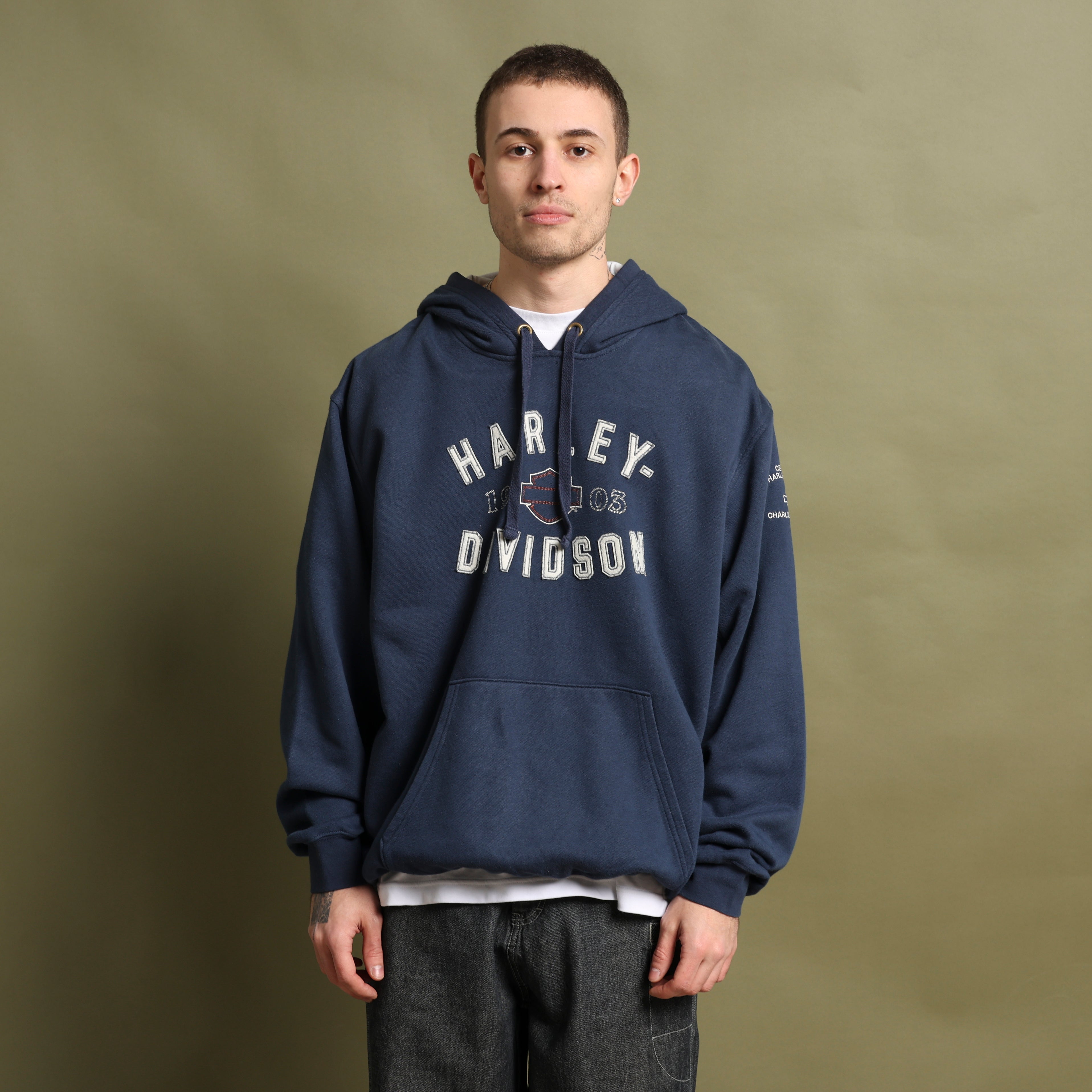 Vintage Harley Davidson Hoodie  XL Blue Cotton