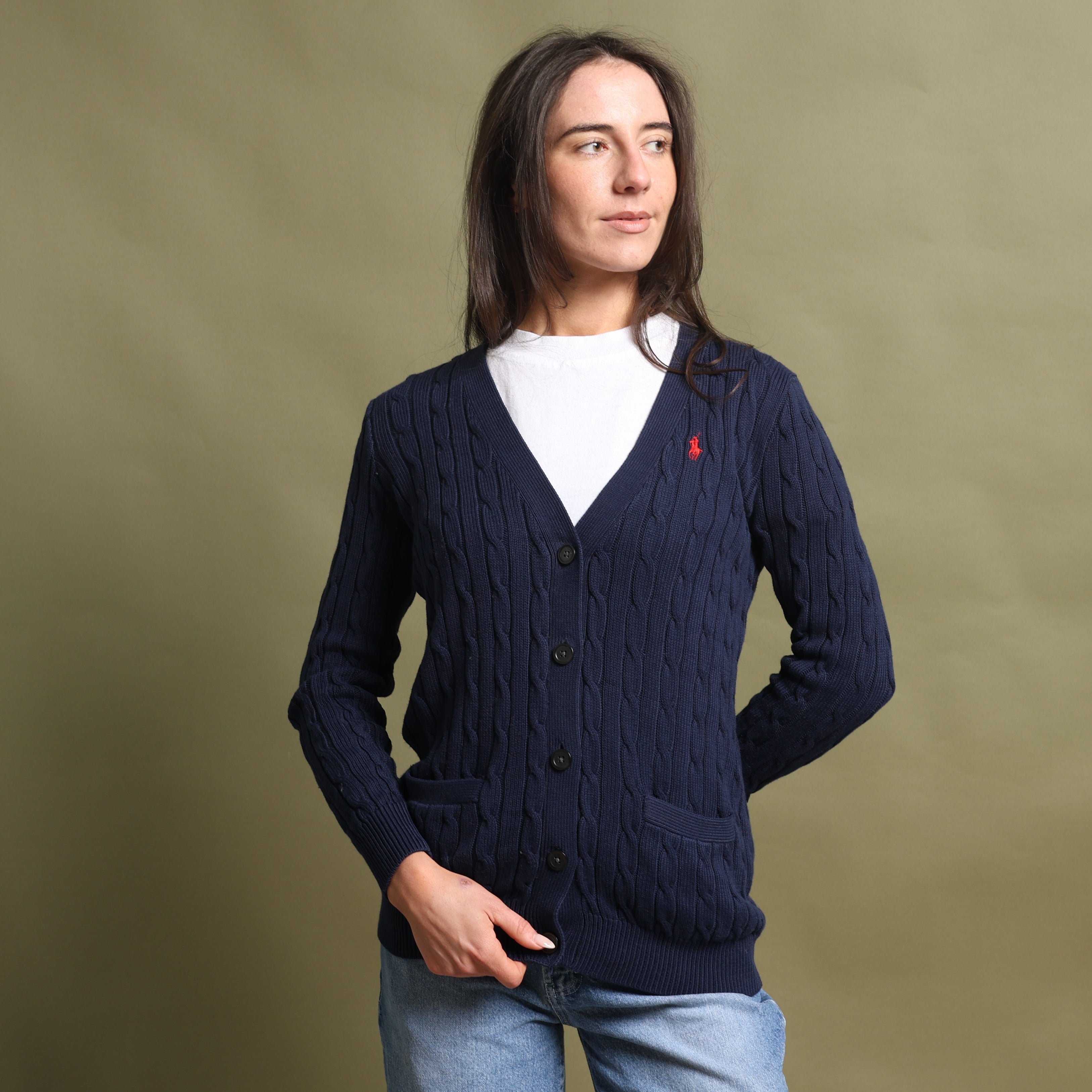 Vintage Polo Ralph Lauren Cardigan Jumper  S Navy Blue Cotton