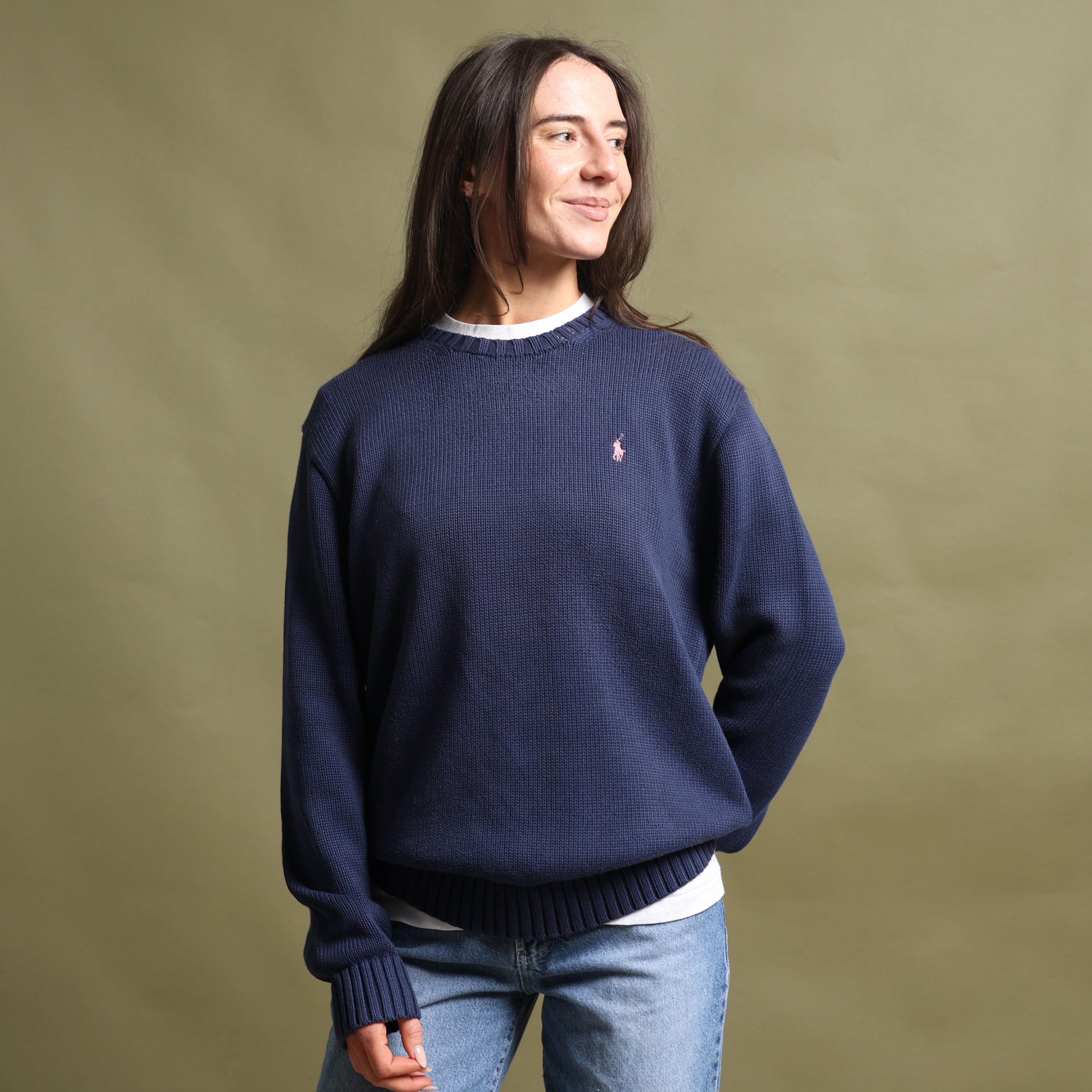 Vintage Ralph Lauren Jumper L Navy Blue Cotton