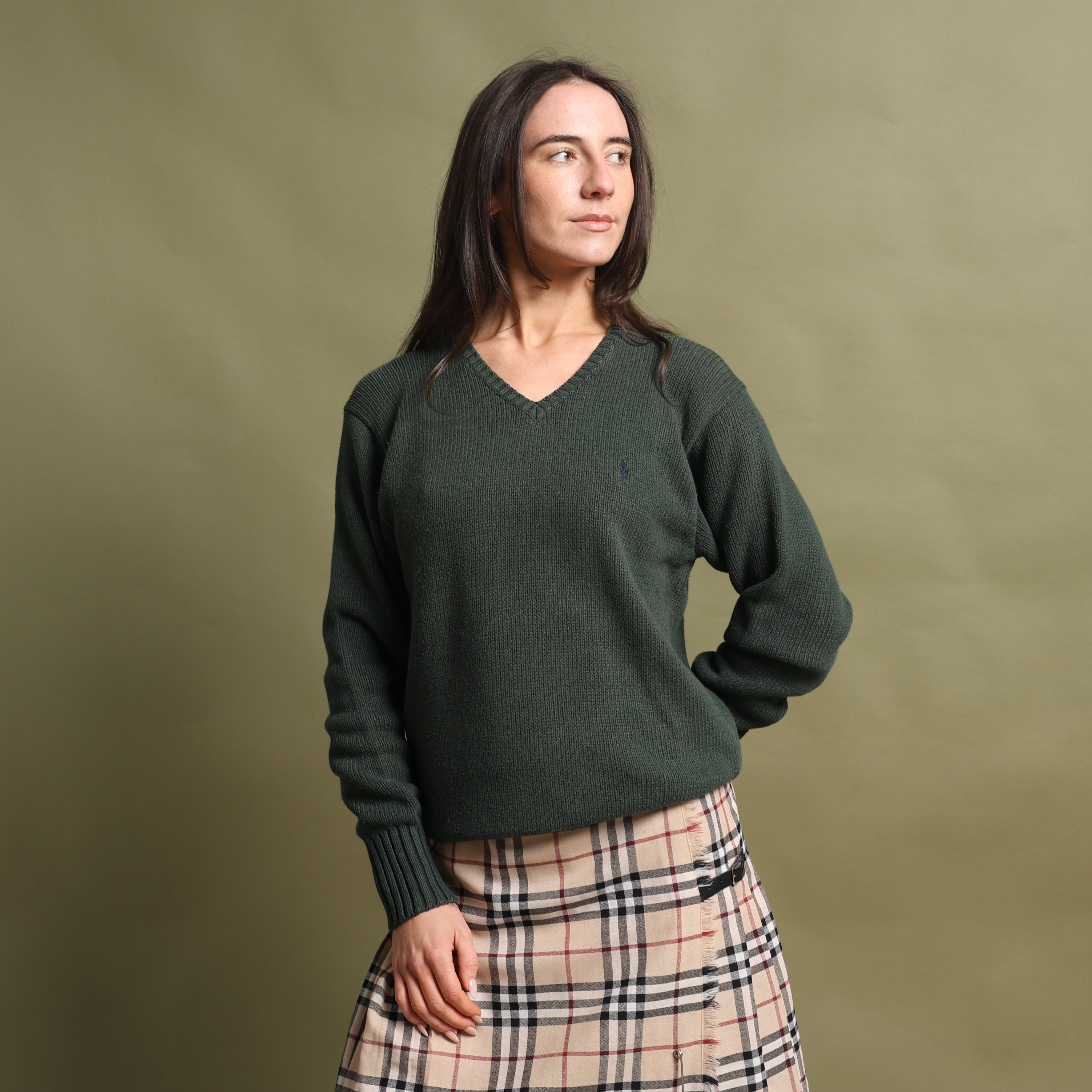 Vintage Polo Ralph Lauren V-Neck Jumper  L Green Cotton