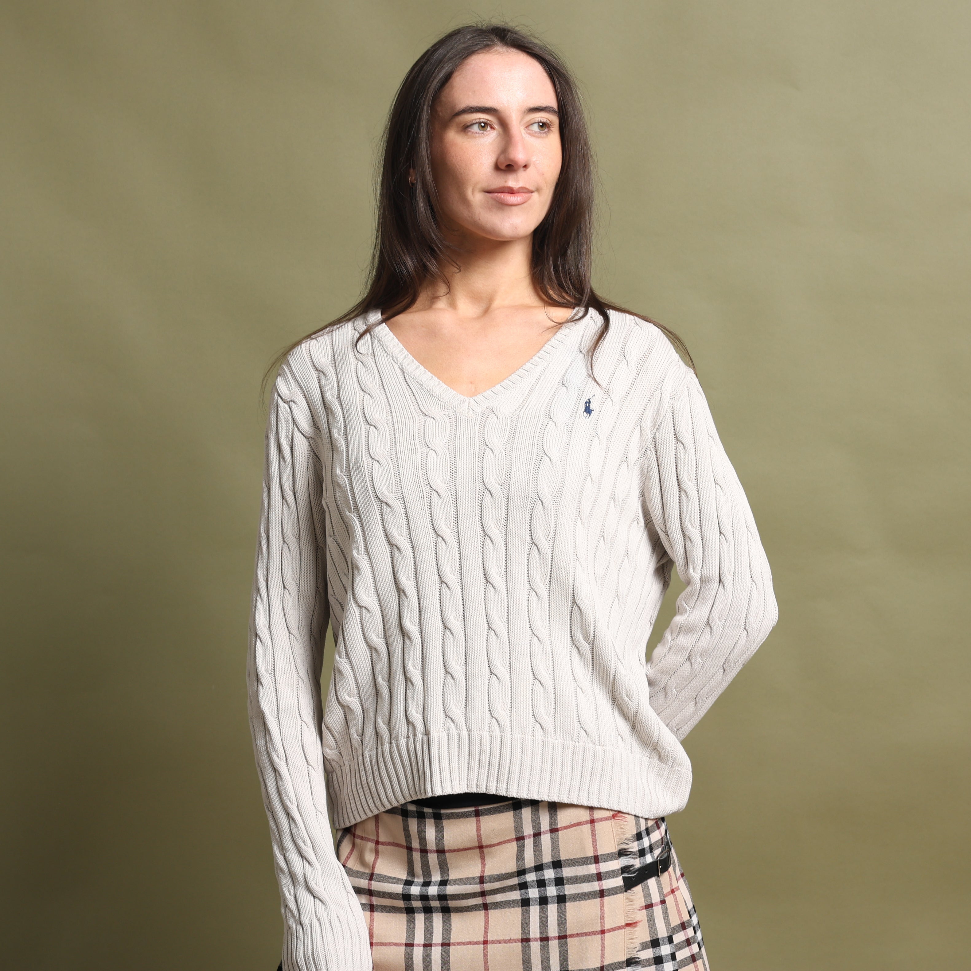 Vintage Polo Ralph Lauren V-Neck Jumper  L Cream Cotton