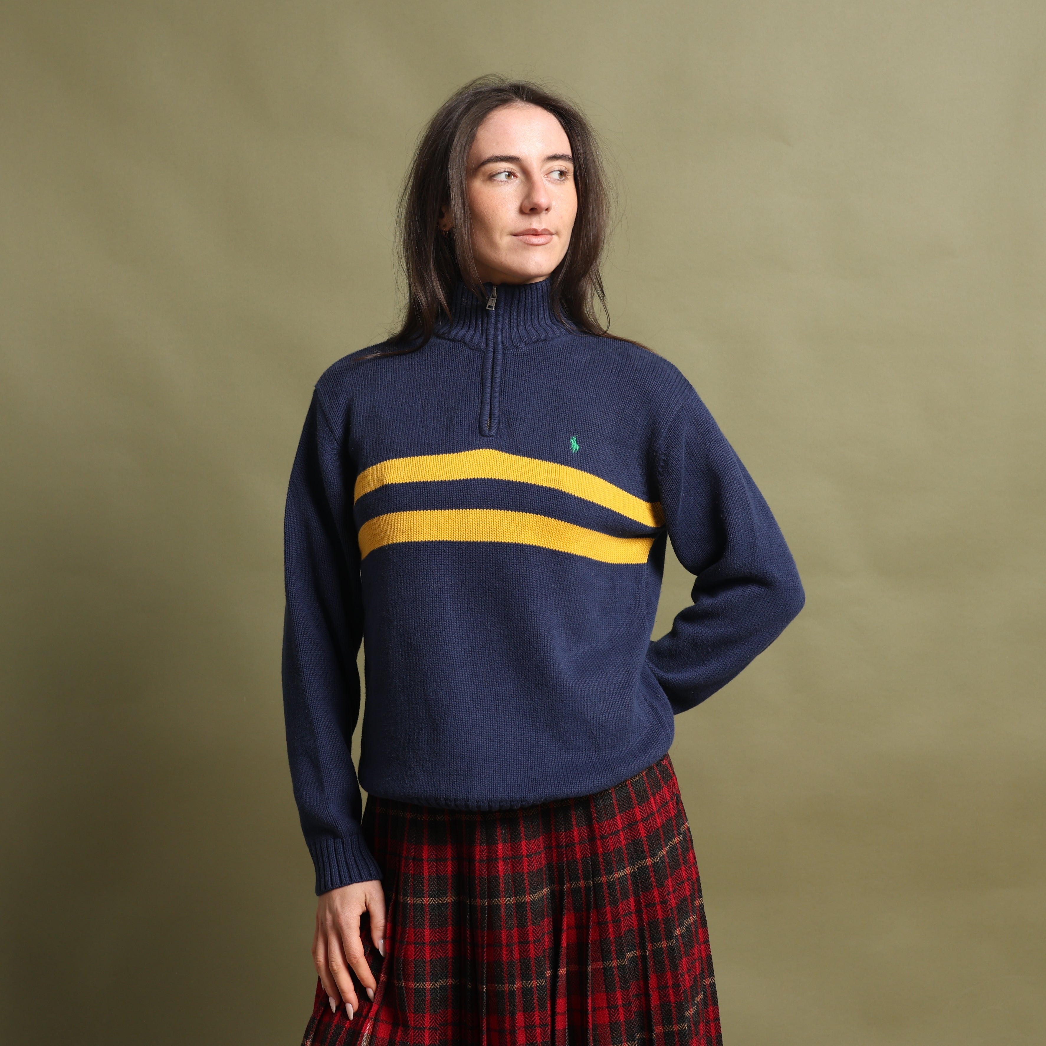 Vintage Polo Ralph Lauren 1/4 Zip Jumper  M Navy Blue Cotton