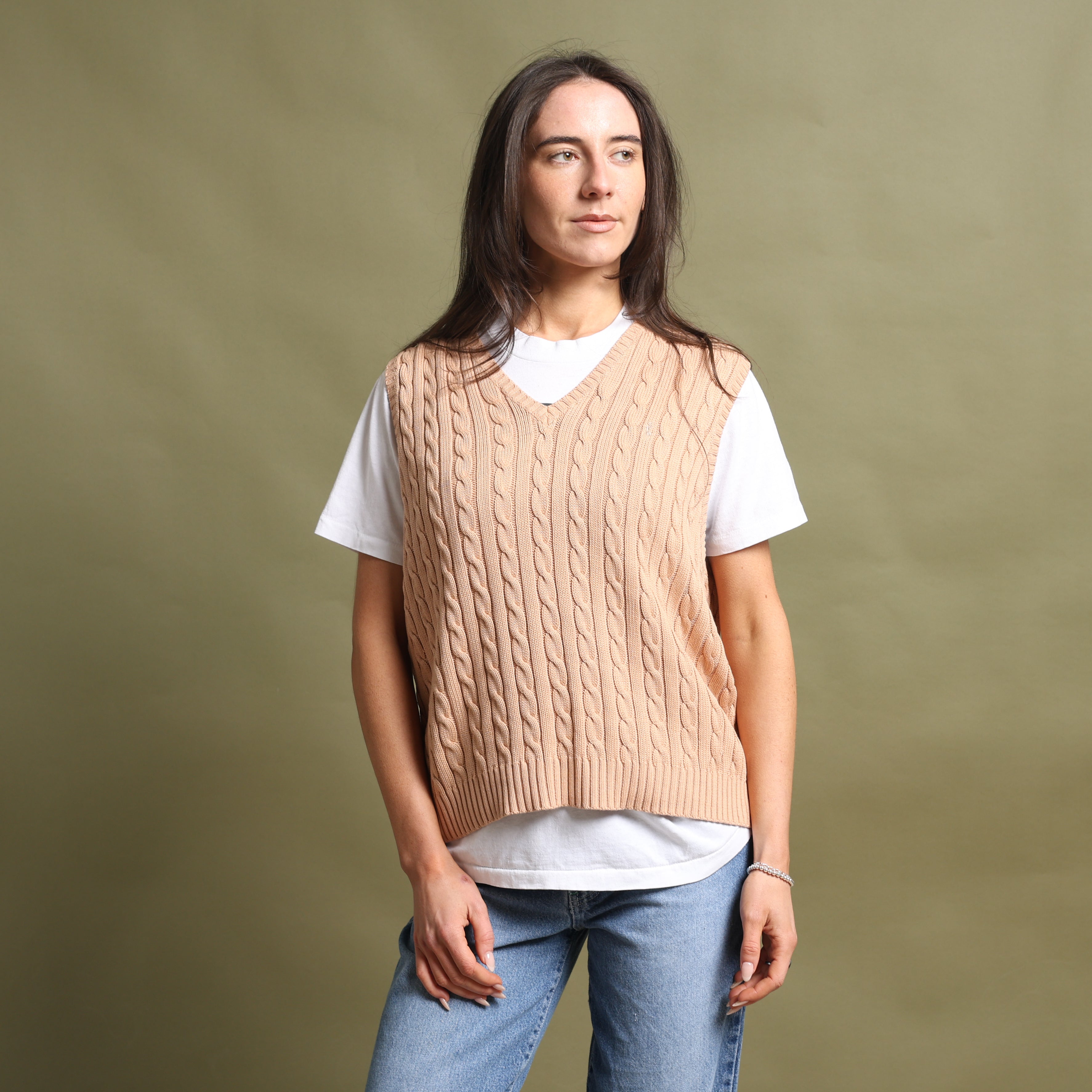 Vintage Ralph Lauren V-Neck Jumper  L Beige Cotton